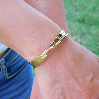 Cuff Bracelet for Women: Modern Wristlet, Double Bangle Gold Plated, Hammered Finish