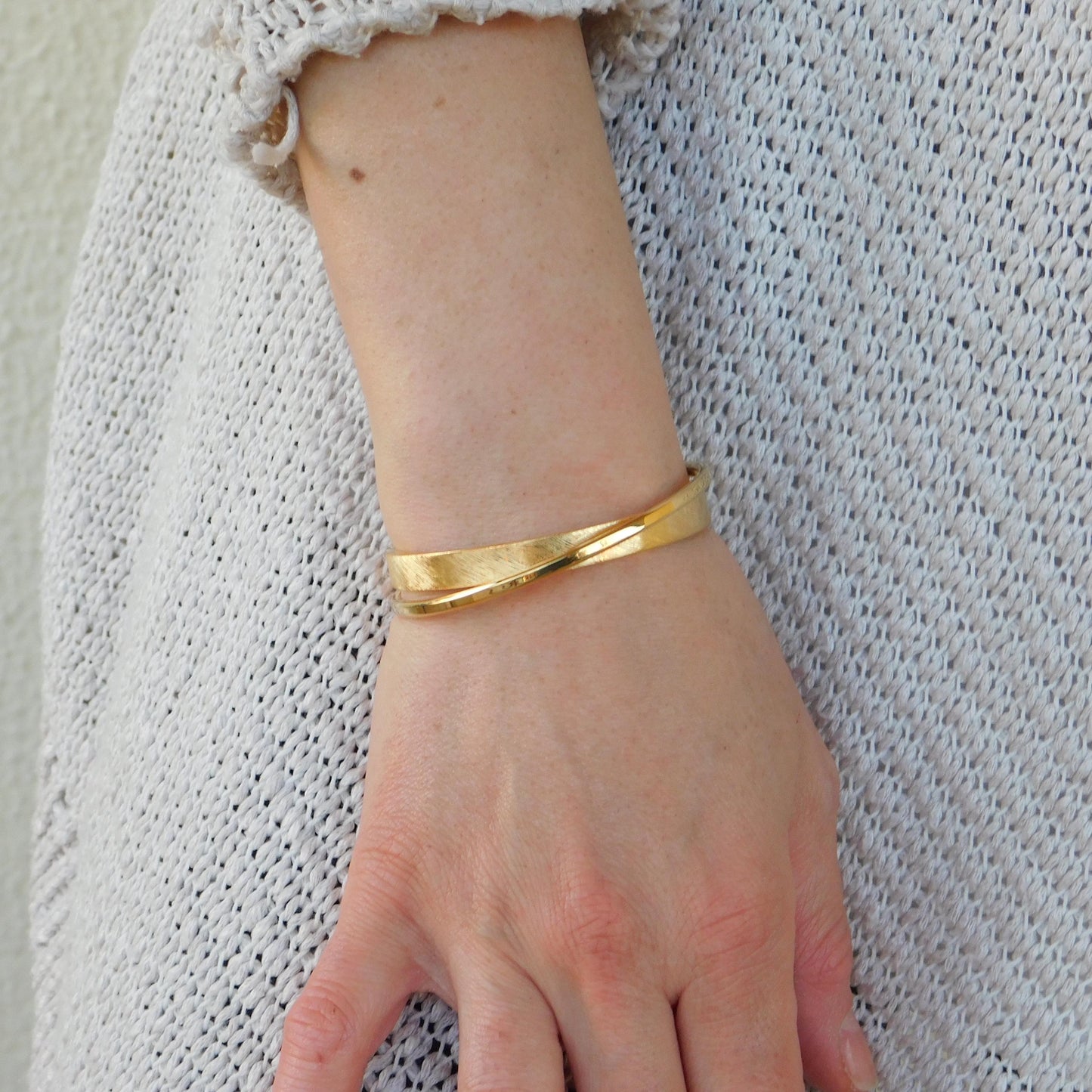 Brushed Cuff Bracelet for Women: Modern Wristlet, Double Bangle Gold Plated or Silver