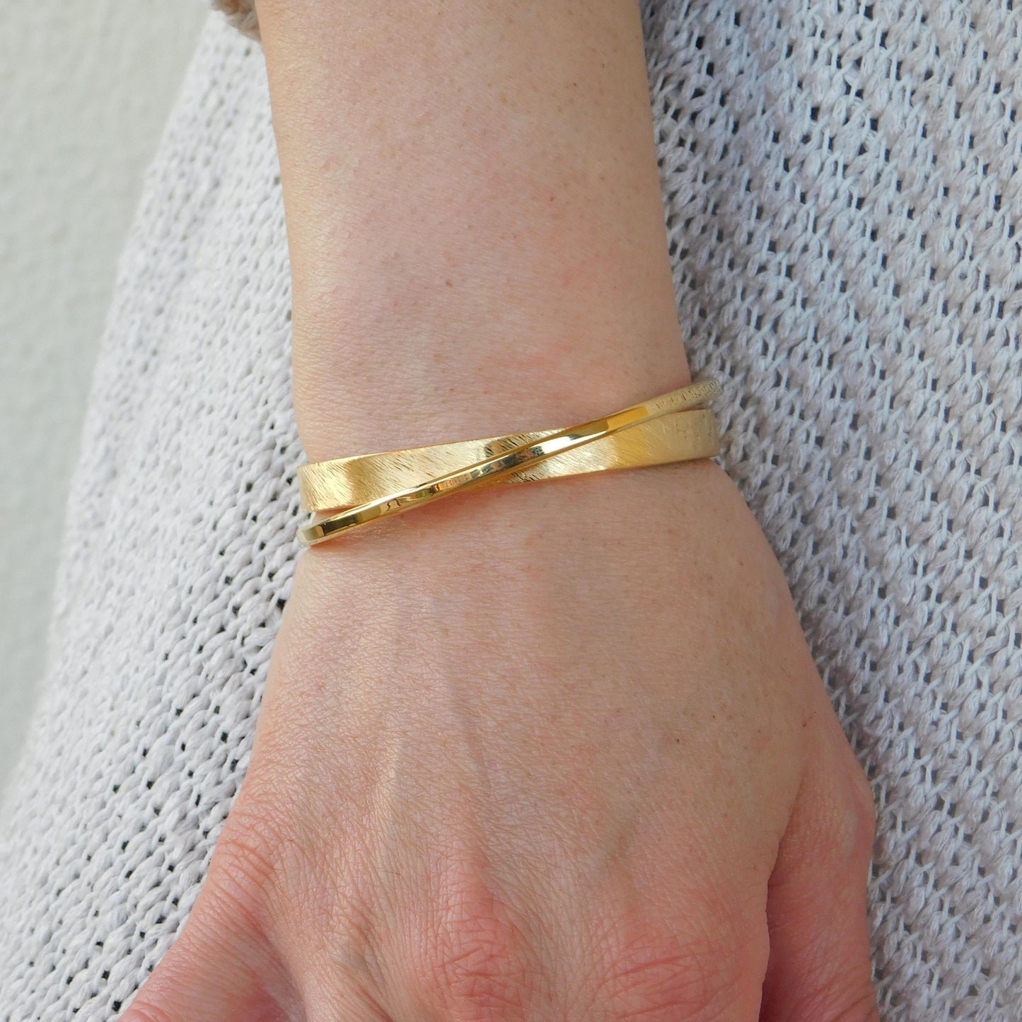 Cuff Bracelet for Women: Brushed Wristlet, Double Bangle in Gold Plated or Silver