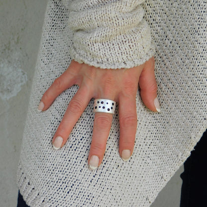 Thick Band Wedding Ring, 15mm Wide Silver Ring, Brushed Finish