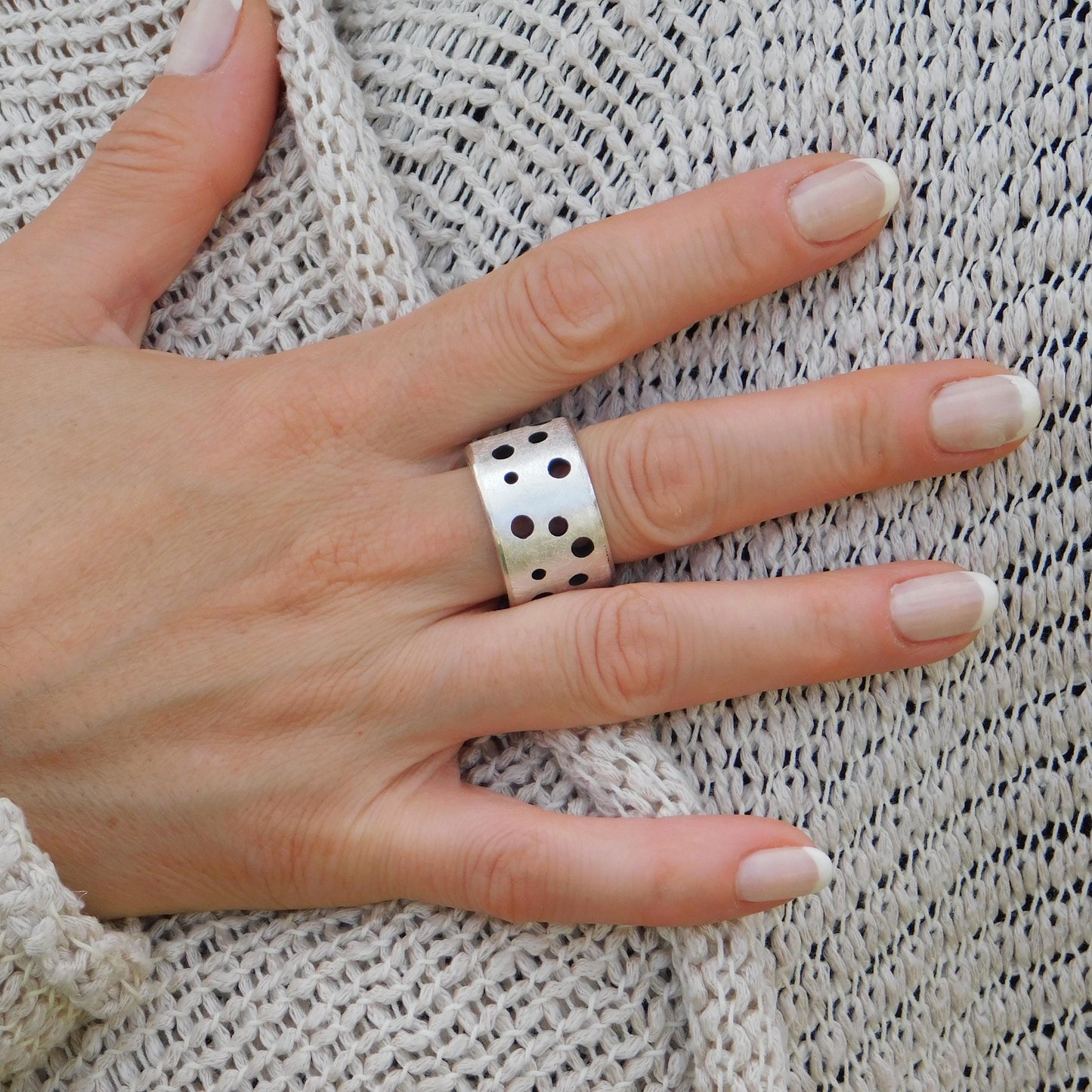 Thick Band Wedding Ring, 15mm Wide Silver Ring, Brushed Finish
