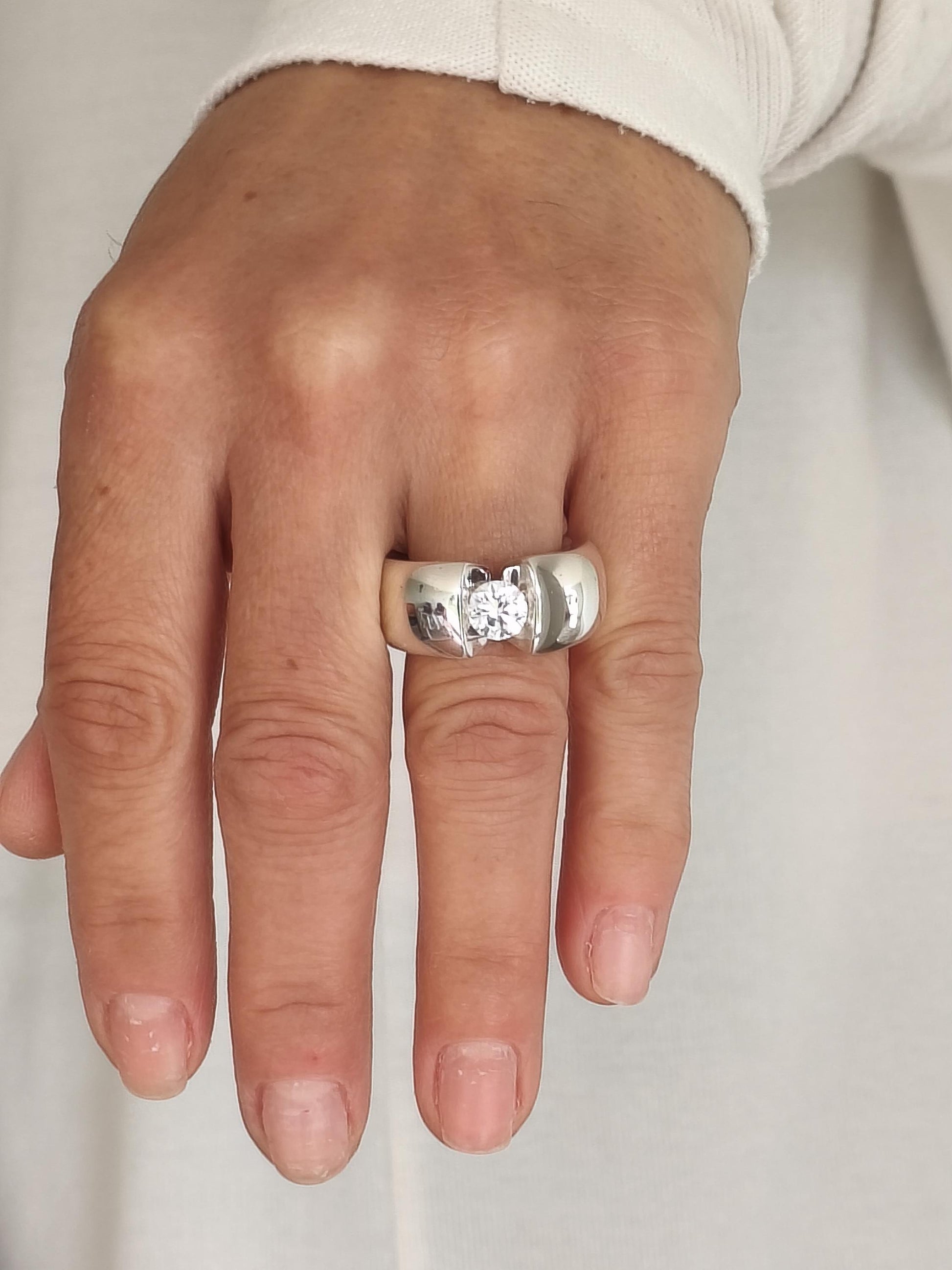 Engagement Ring Silver AG 950: Statement Ring for Women, Moissanite Solitaire, Tension Setting Jewelry