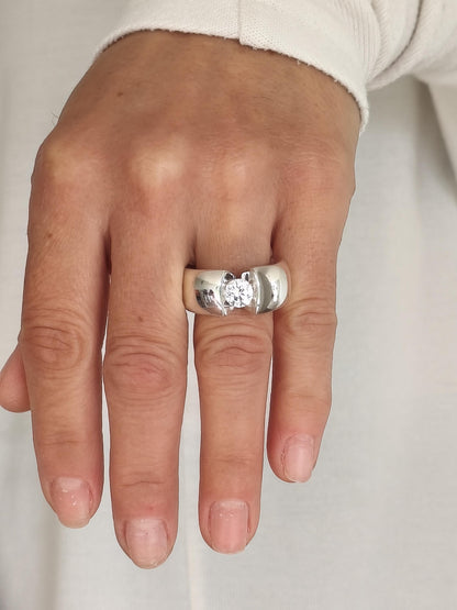 Engagement Ring Silver AG 950: Statement Ring for Women, Moissanite Solitaire, Tension Setting Jewelry