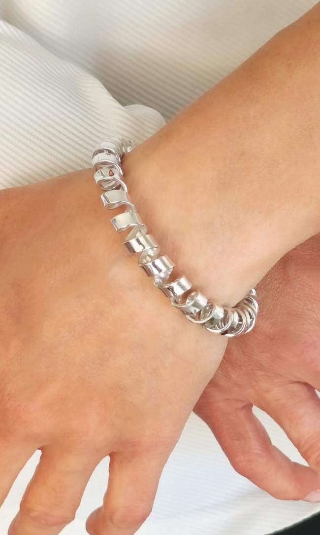 Bracelet for Men and Women: Spiral Cuff, Modern Minimalist Jewelry, Adjustable Statement Bracelet, Artisan Silver Gift