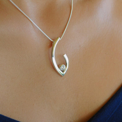 Νeclace in G design with moissanite and Sterling Silver 925 chain