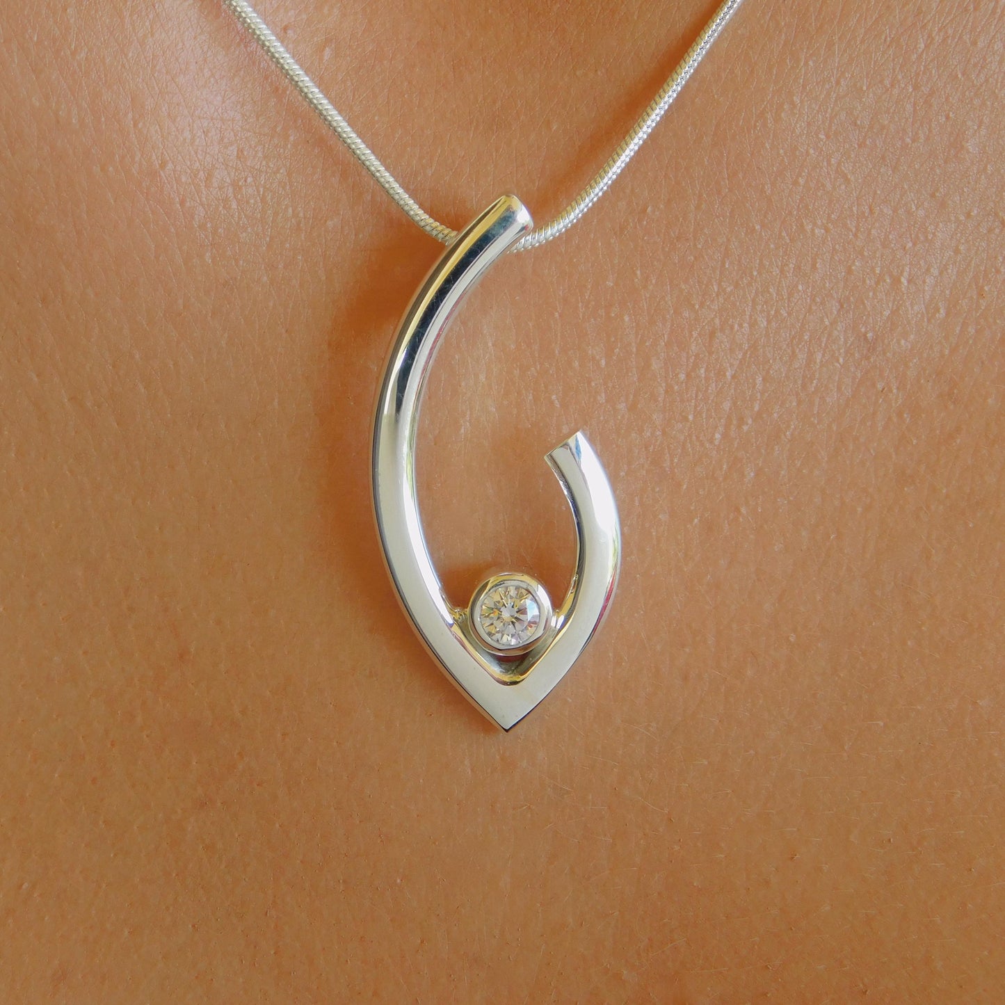 Νeclace in G design with moissanite and Sterling Silver 925 chain