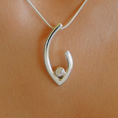 Νeclace in G design with moissanite and Sterling Silver 925 chain