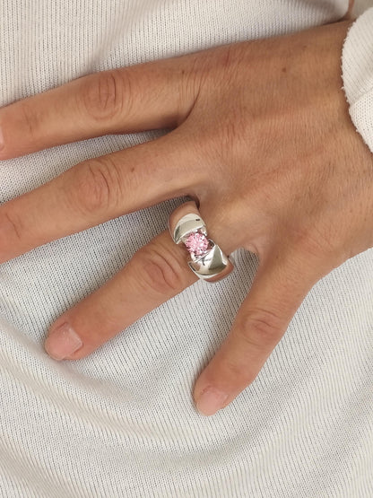 Promise Ring Pink Moissanite: Statement Ring for Women, Moissanite Solitaire, Tension Setting Engagement jewelry