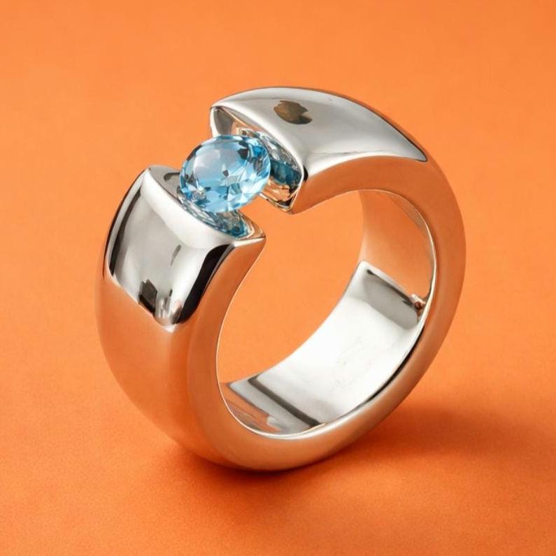 Promise Ring Pink Moissanite: Statement Ring for Women, Moissanite Solitaire, Tension Setting Engagement jewelry