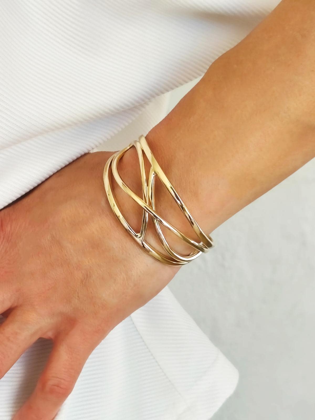 Cuff Bracelet For Women: Crisscross Wristlet, Adjustable Statement Jewelry, Gold Plated or Silver AG 950