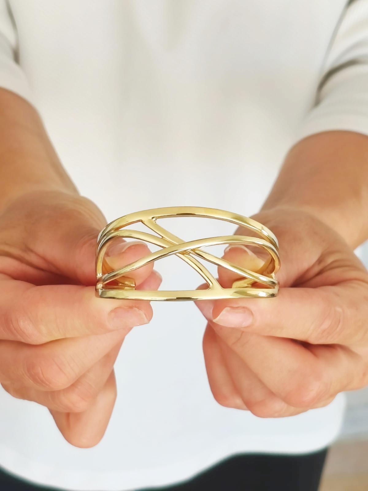 Cuff Bracelet For Women: Crisscross Wristlet, Adjustable Statement Jewelry, Gold Plated or Silver AG 950