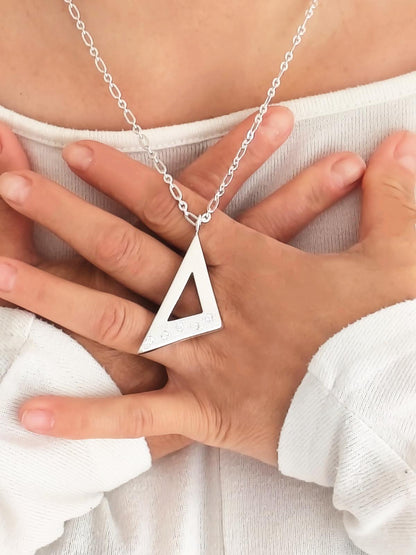 Pendant Necklace With Chain: Triangle Design, Solid Silver, Statement Jewelry