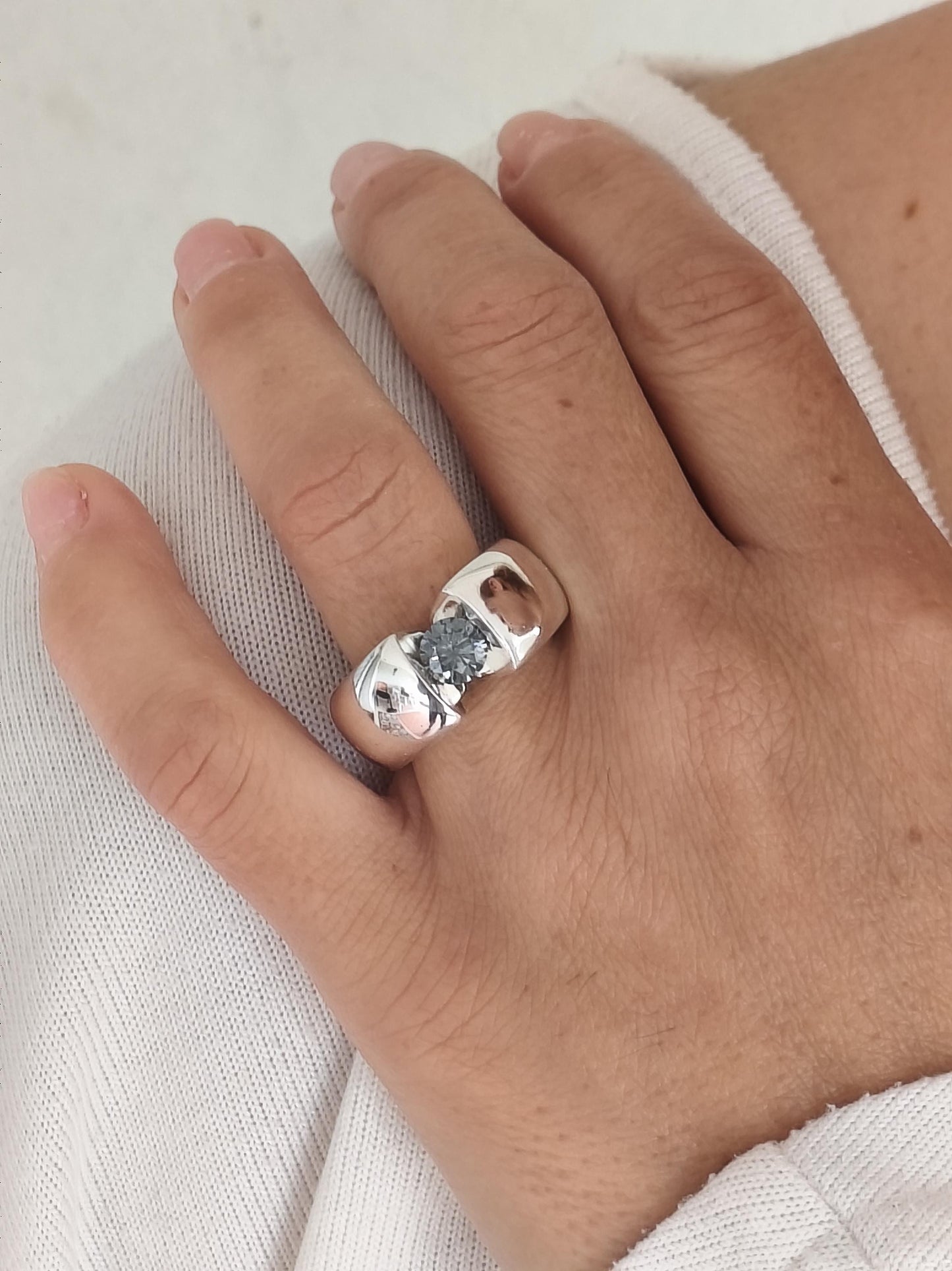 Proposal Ring Gray Moissanite: Statement Ring for Women, Moissanite Solitaire, Tension Setting Engagement jewelry