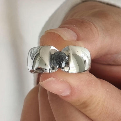 Proposal Ring Gray Moissanite: Statement Ring for Women, Moissanite Solitaire, Tension Setting Engagement jewelry