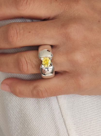 Proposal Ring Yellow Moissanite: Statement Ring for Women, Moissanite Solitaire, Tension Setting Engagement jewelry