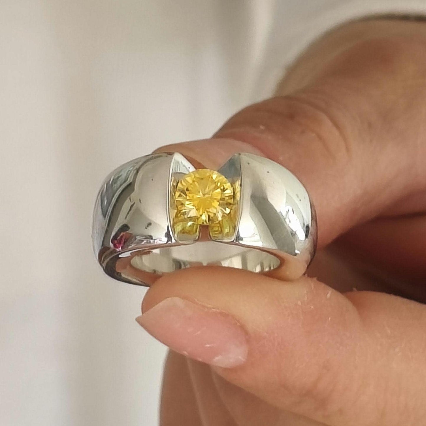 Proposal Ring Yellow Moissanite: Statement Ring for Women, Moissanite Solitaire, Tension Setting Engagement jewelry