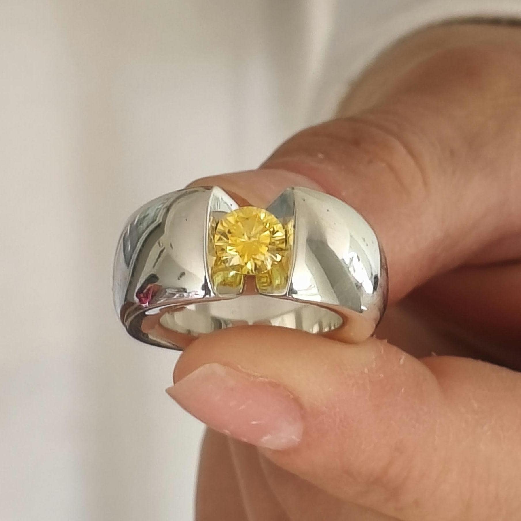 Proposal Ring Yellow Moissanite: Statement Ring for Women, Moissanite Solitaire, Tension Setting Engagement jewelry