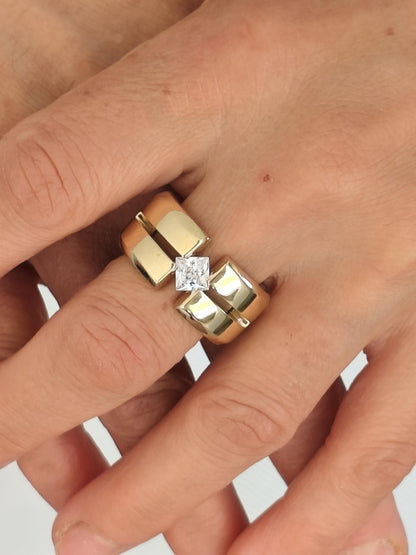 Wedding Ring Princess Cut Gemstone: Wide Band Gold Plated, Unisex Statement Ring