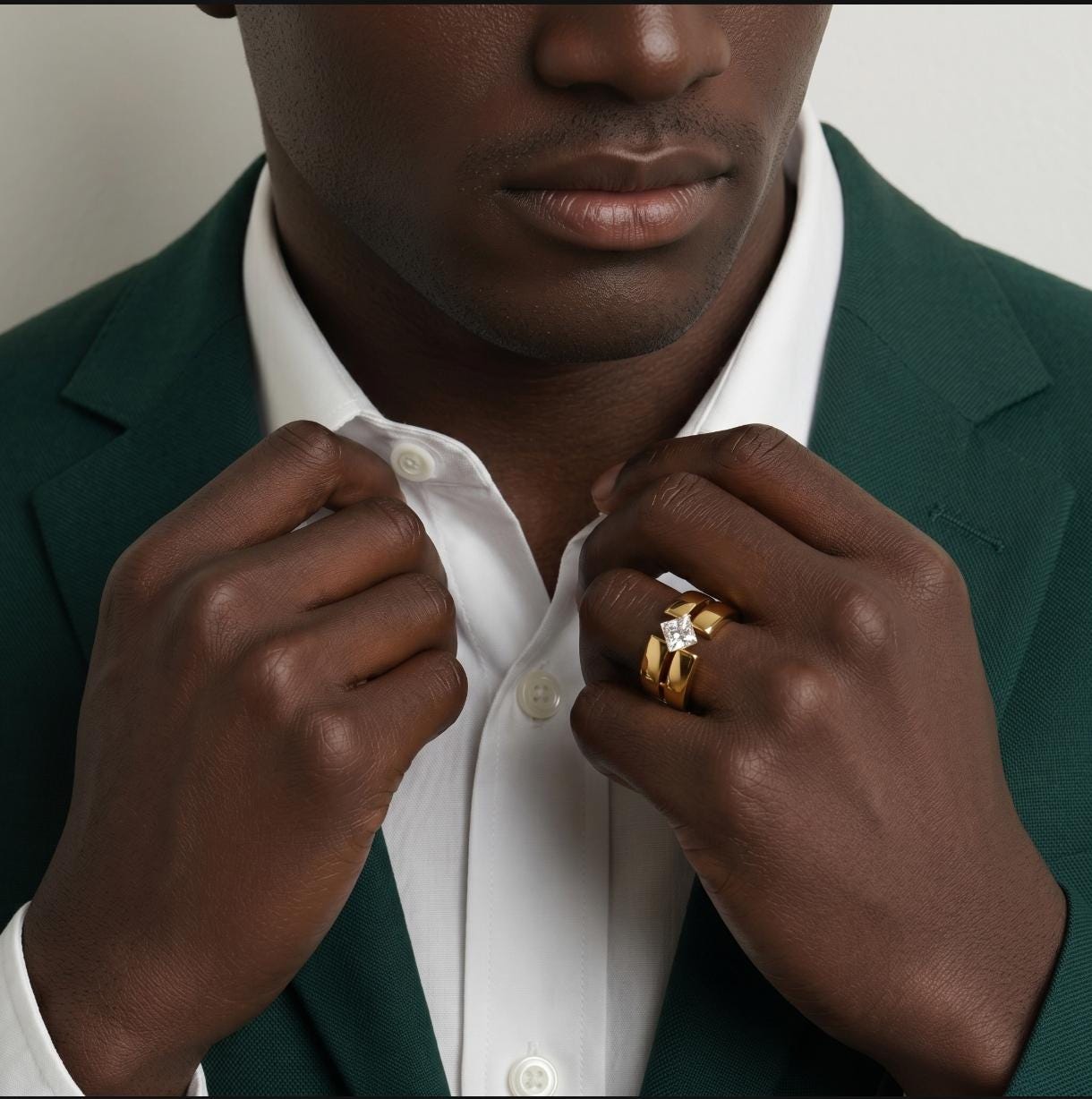 Wedding Ring Princess Cut Gemstone: Wide Band Gold Plated, Unisex Statement Ring