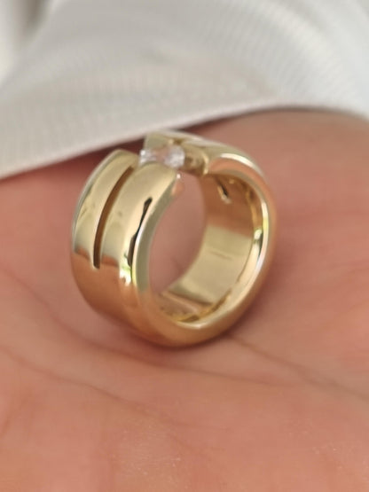 Wedding Ring Princess Cut Gemstone: Wide Band Gold Plated, Unisex Statement Ring