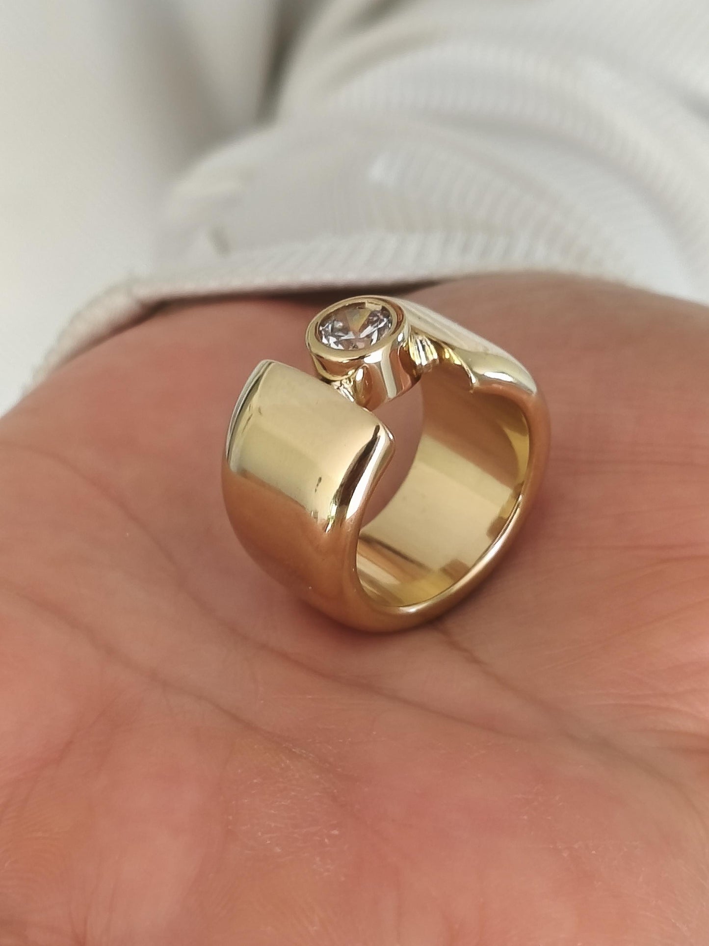 Wedding Ring for Women: Thick band Moissanite Ring, Wide Solitaire Gold Plated