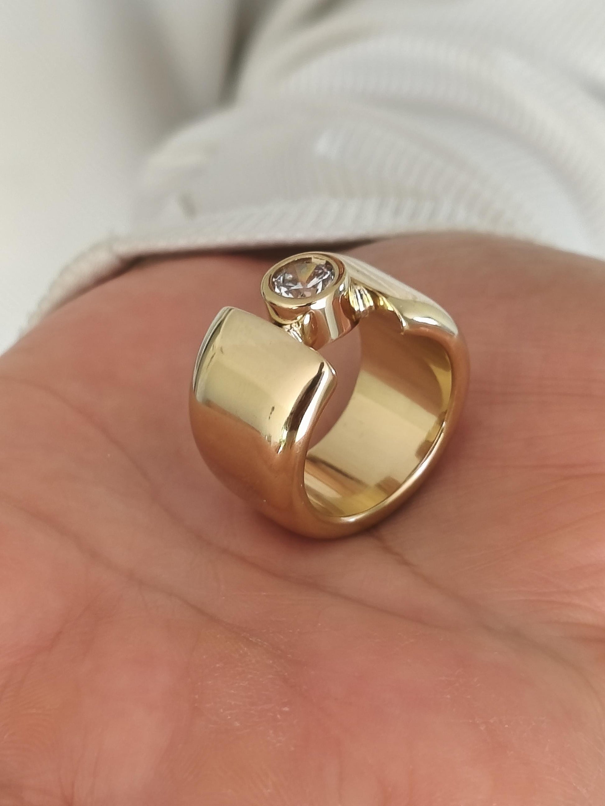 Wedding Ring for Women: Thick band Moissanite Ring, Wide Solitaire Gold Plated