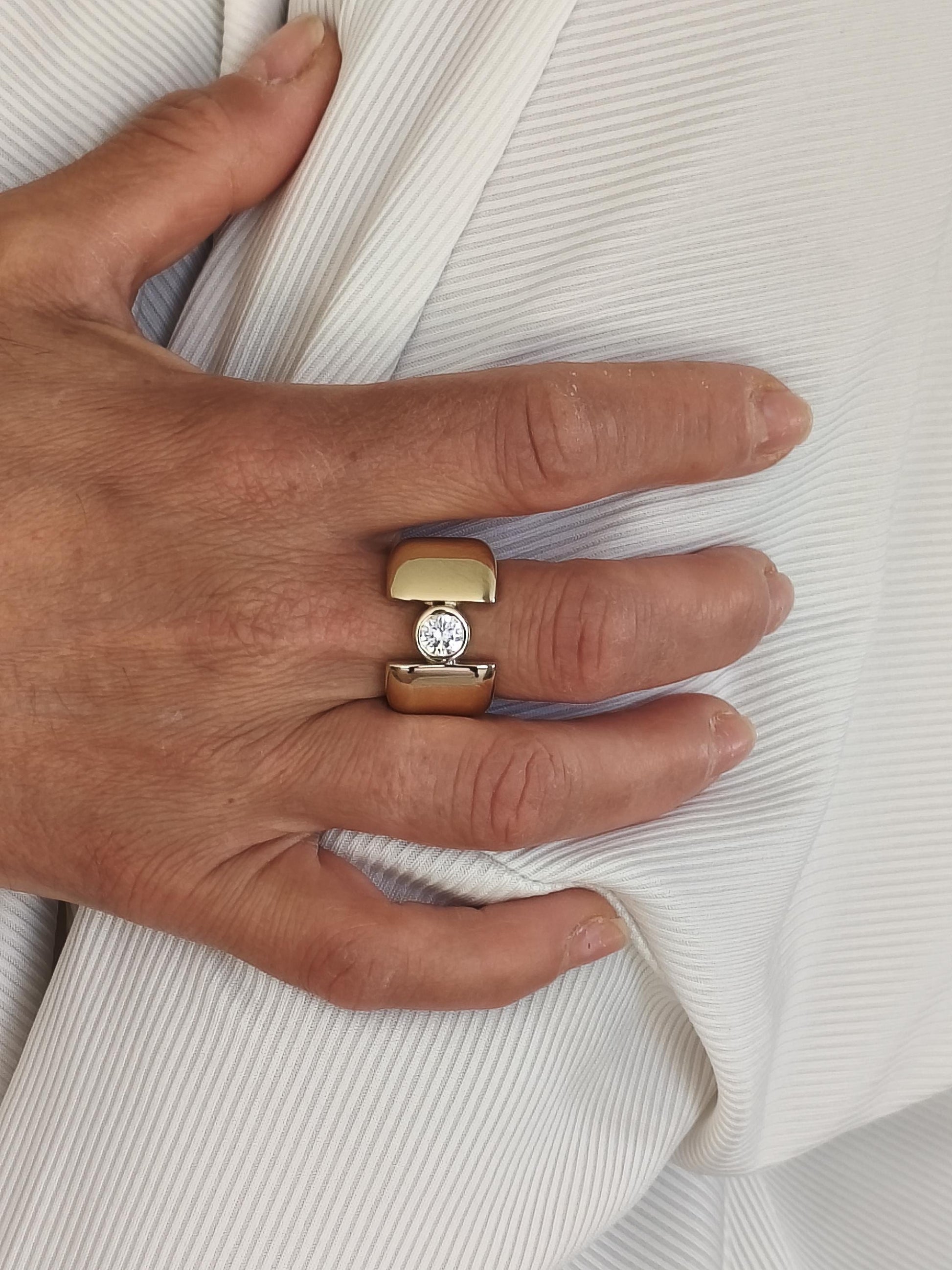 Wedding Ring for Women: Thick band Moissanite Ring, Wide Solitaire Gold Plated
