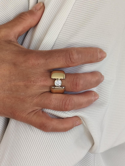 Wedding Ring for Women: Thick band Moissanite Ring, Wide Solitaire Gold Plated