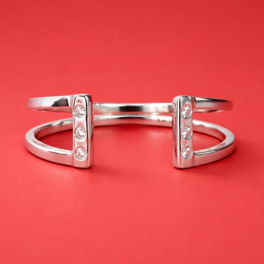 Cuff Bracelet For Women: Cubic Zirconia Stones, Modern Bangle, Handmade Jewelry, Silver AG 950