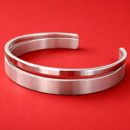 Minimalist Double Cuff Bracelet – AG950 Silver Brushed Bangle