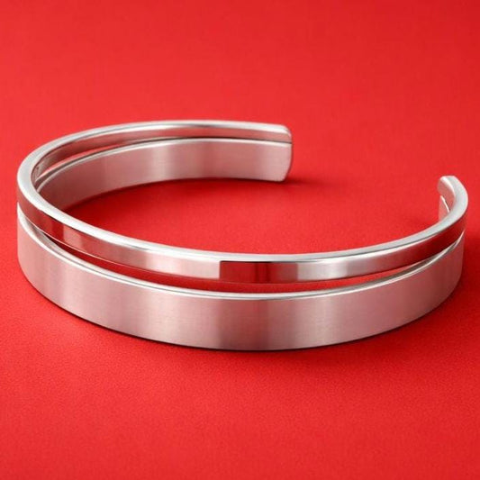 Minimalist Double Cuff Bracelet – AG950 Silver Brushed Bangle