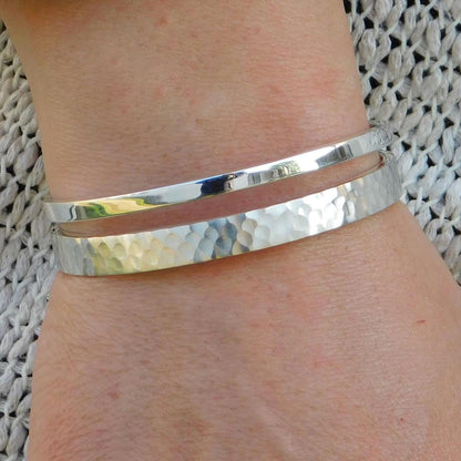 Minimalist Double Cuff Bracelet – AG950 Silver Hammered Bangle