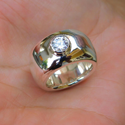 Wedding Ring Silver: Thick Band Ring With Moissanite