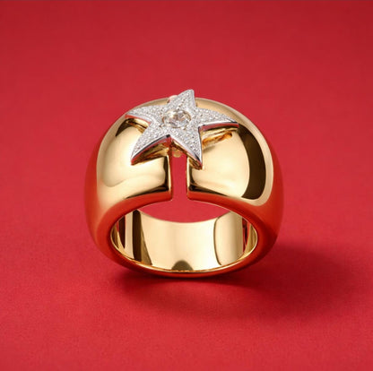 Star ring: Statement Ring, Modern Minimalist Wide Band Jewelry, Stardust