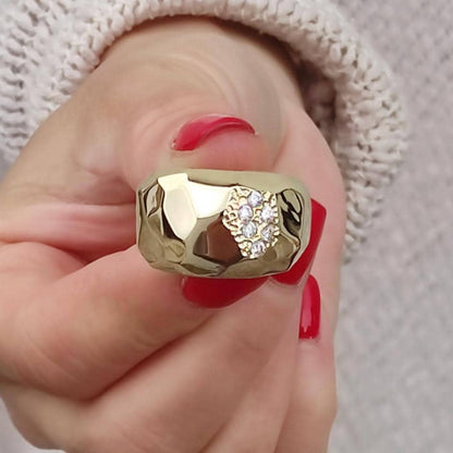 Statement Ring For Women, Modern Minimalist Wide Band Jewelry, Gold Plated Ring
