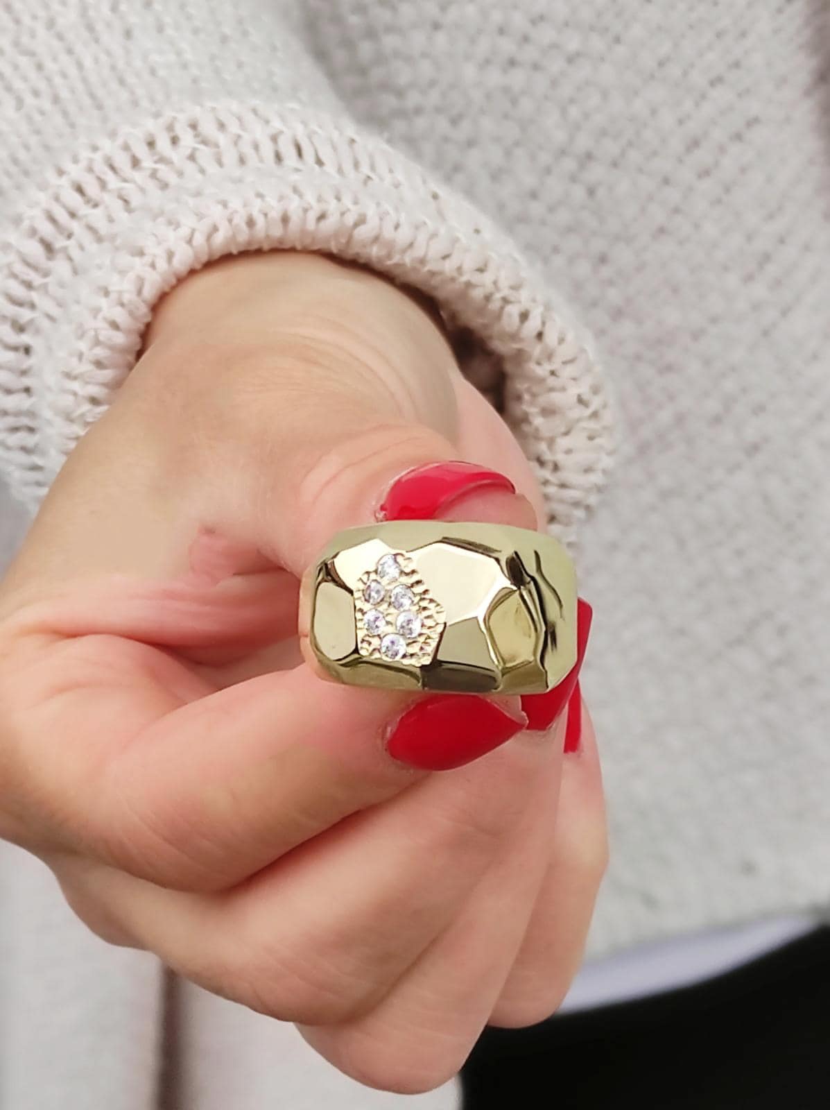 Statement Ring For Women, Modern Minimalist Wide Band Jewelry, Gold Plated Ring