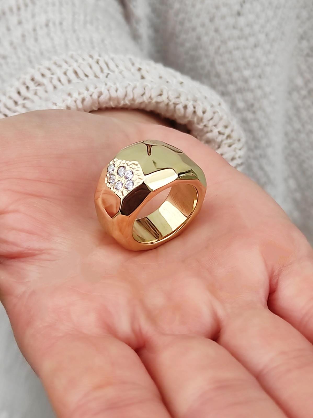 Statement Ring For Women, Modern Minimalist Wide Band Jewelry, Gold Plated Ring