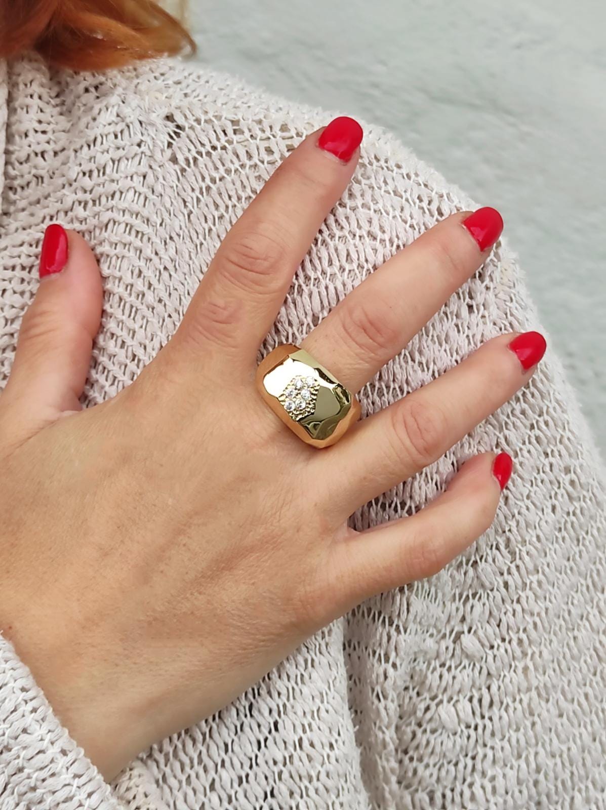 Statement Ring For Women, Modern Minimalist Wide Band Jewelry, Gold Plated Ring