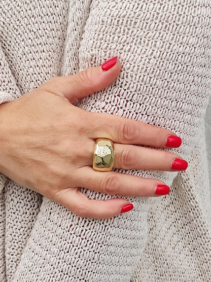 Statement Ring For Women, Modern Minimalist Wide Band Jewelry, Gold Plated Ring