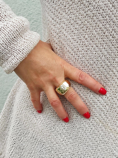 Statement Ring For Women, Modern Minimalist Wide Band Jewelry, Gold Plated Ring