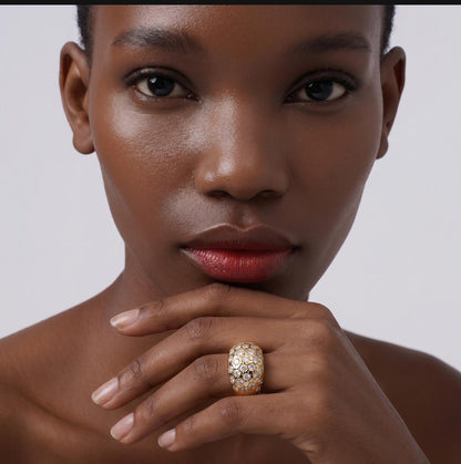 Large statement ring: Multiple gemstones Band, Wide Rings for Women, Heavy Jewelry