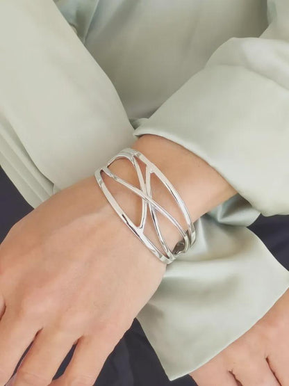 Cuff Bracelet For Women: Crisscross Wristlet, Adjustable Statement Jewelry, Gold Plated or Silver AG 950