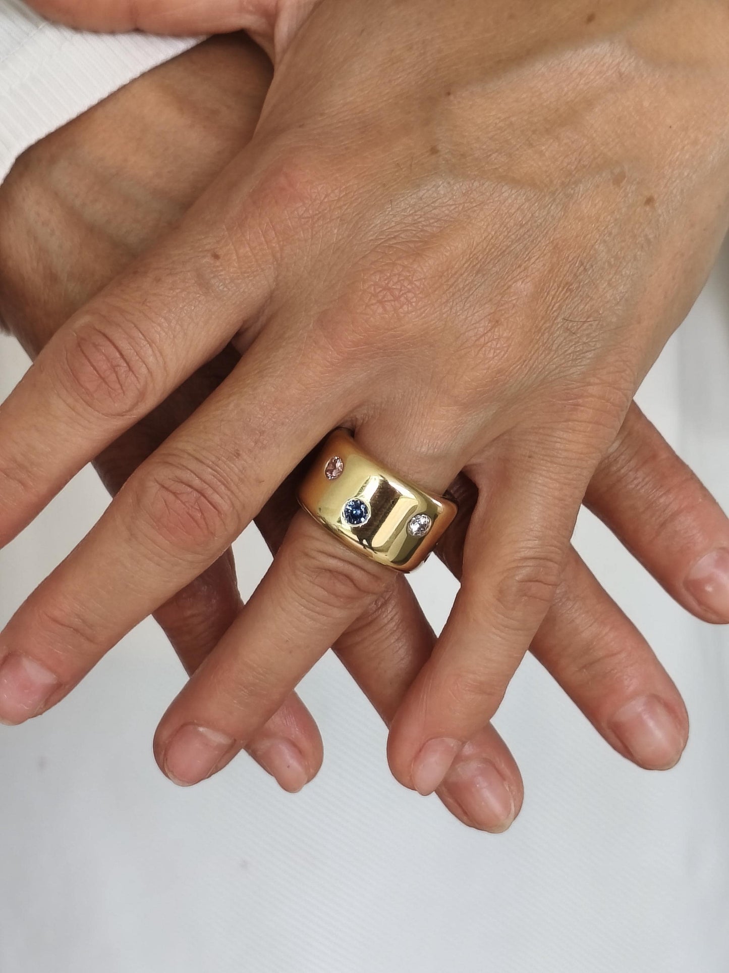Gold Band Gemstone Ring: Minimalist Statement Jewelry, Multi-Color Stones, Gold Alternative
