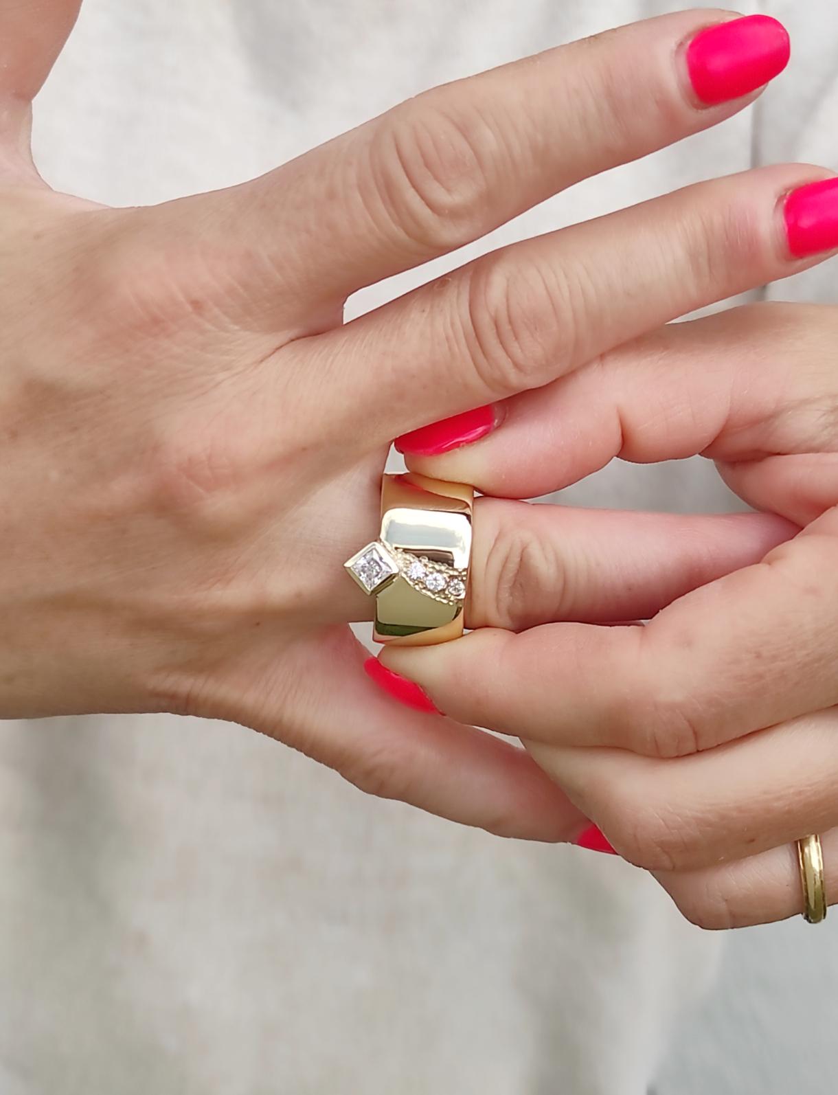 Thick Band Engagement Ring: Modern Jewelry, Square Gemstone, Gold Plated Wide Ring