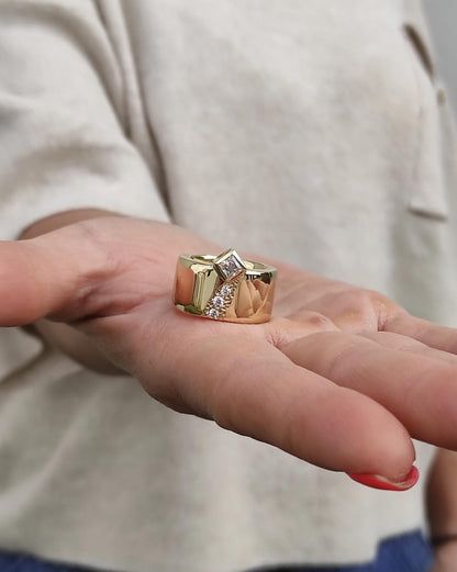 Thick Band Engagement Ring: Modern Jewelry, Square Gemstone, Gold Plated Wide Ring