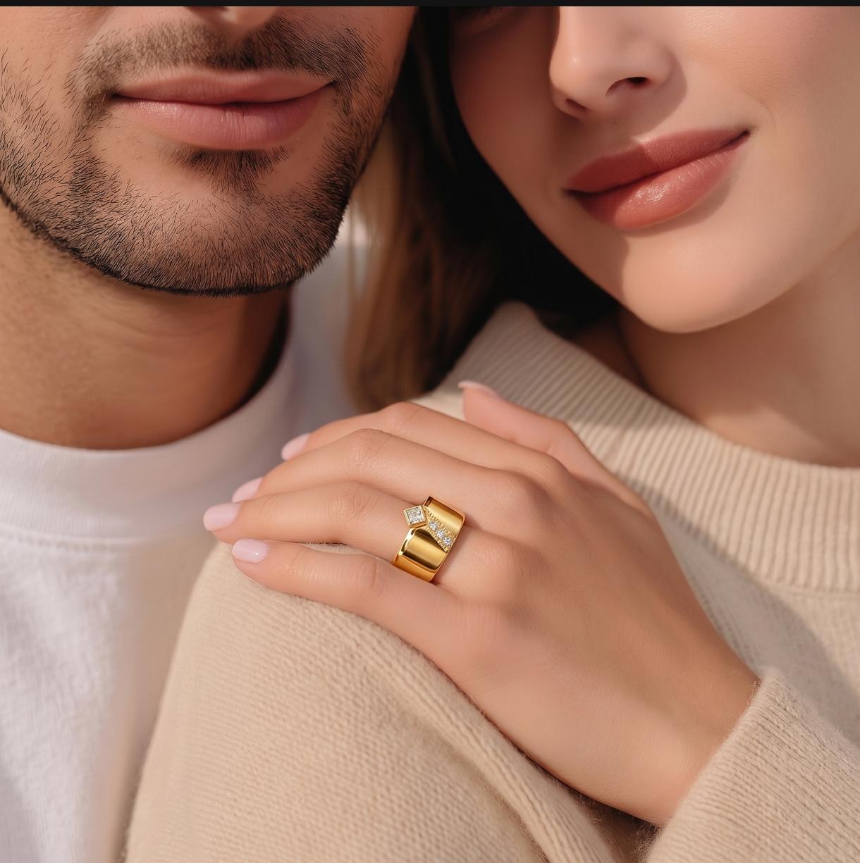 Thick Band Engagement Ring: Modern Jewelry, Square Gemstone, Gold Plated Wide Ring