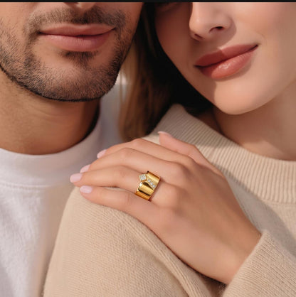 Thick Band Engagement Ring: Modern Jewelry, Square Gemstone, Gold Plated Wide Ring