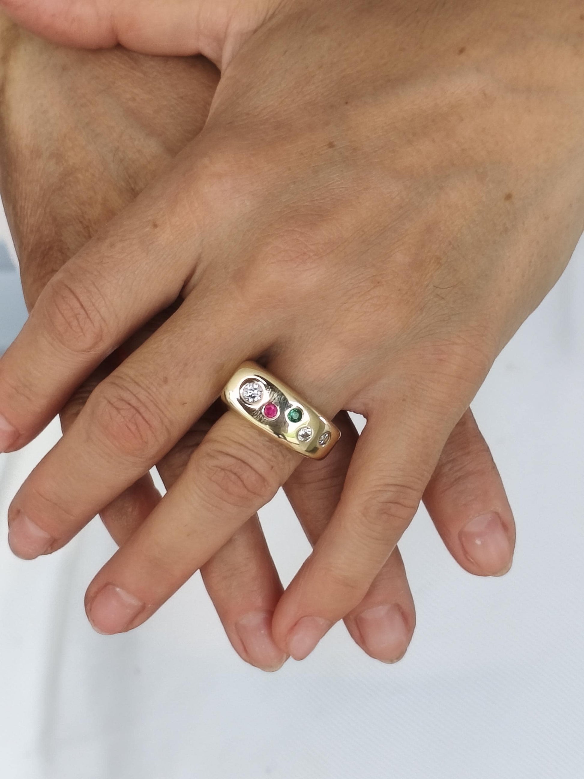 Gemstone Ring Gold Tone: Conical Design, Multiple Color Stones, Personalized Birthstones