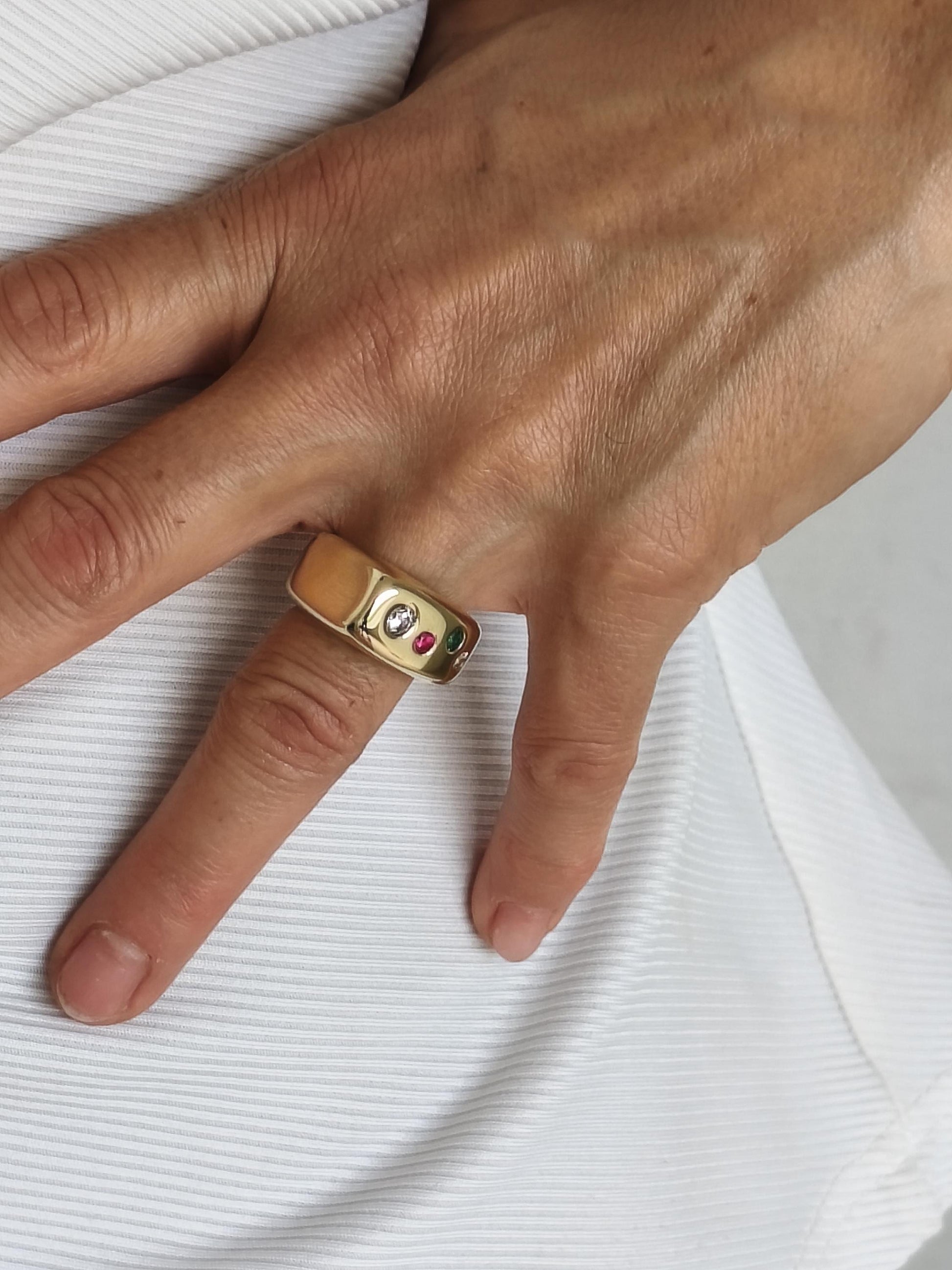 Gemstone Ring Gold Tone: Conical Design, Multiple Color Stones, Personalized Birthstones
