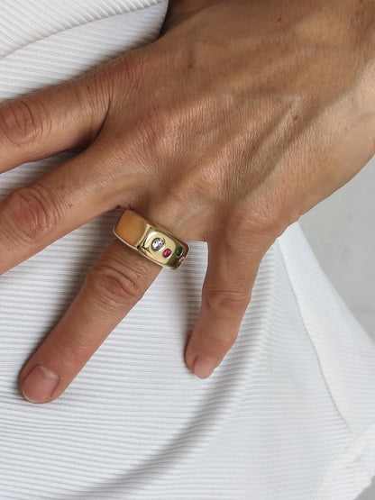 Gemstone Ring Gold Tone: Conical Design, Multiple Color Stones, Personalized Birthstones